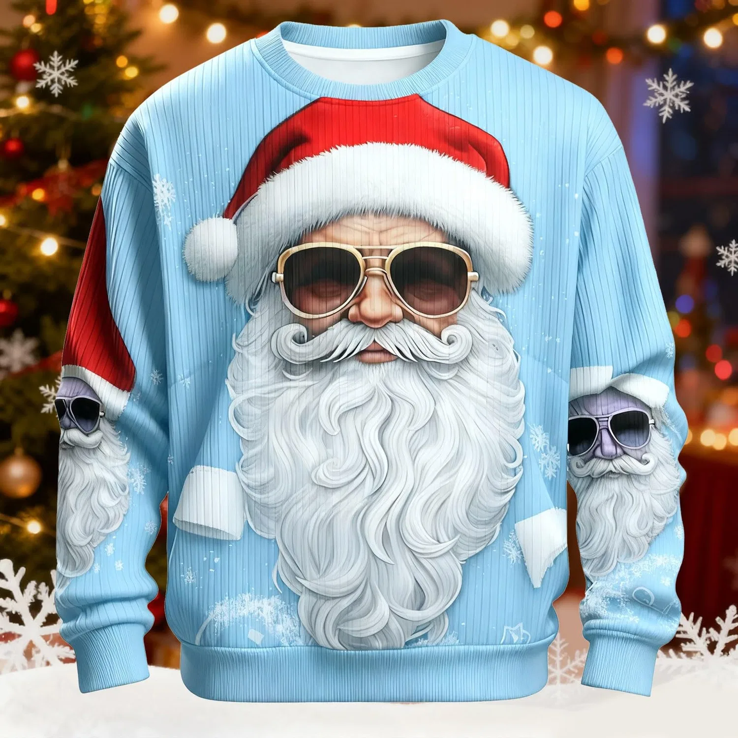 Женский свитер с 3D-принтом Unsiex Christmas Jumper, Z6-light Blue — фото 2