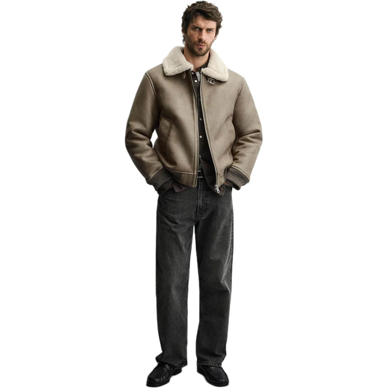 Мужская куртка с лацканами Khaki ZARA, Хаки — фото 4