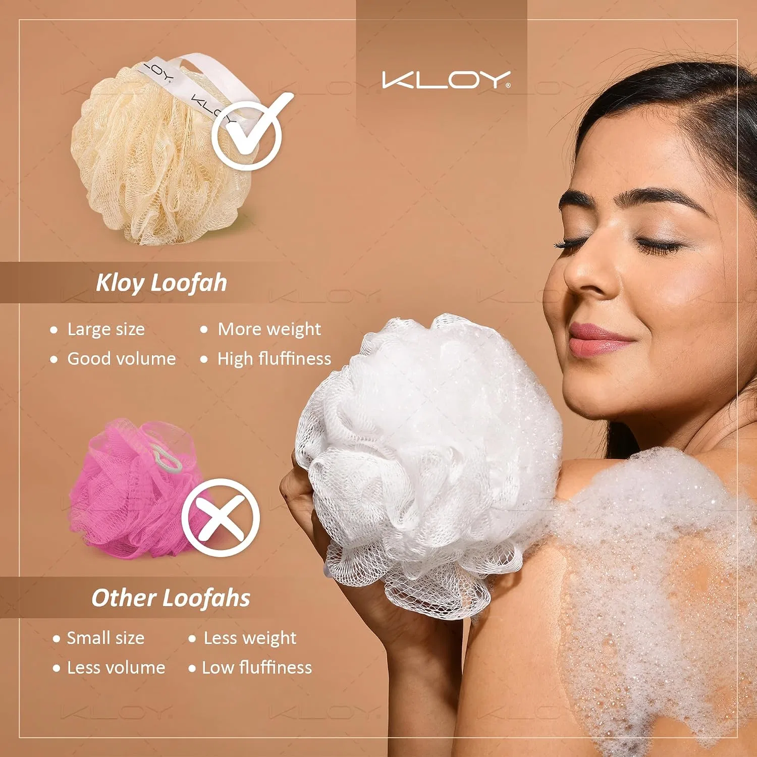 Мочалка для душа KLOY Large, 2 шт, Белый с золотым — фото 2