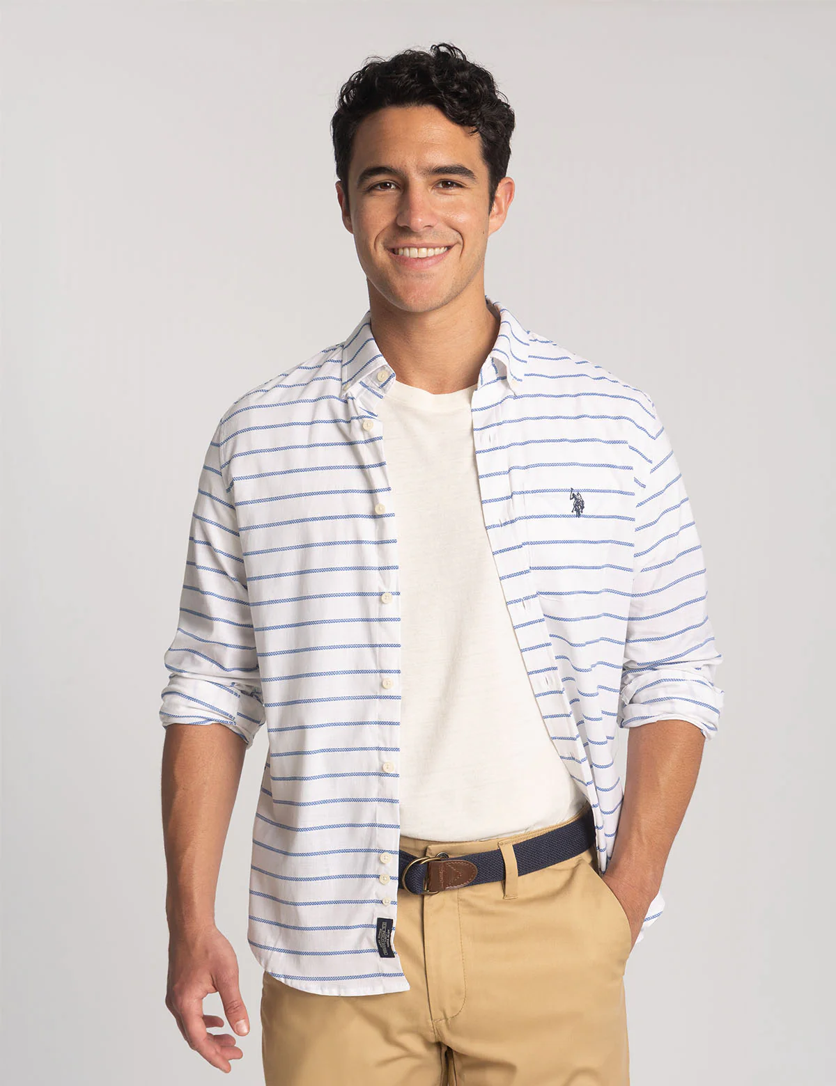 

Рубашка U.S. Polo Assn Long Sleeve Stretch Slub Poplin, белый/синий