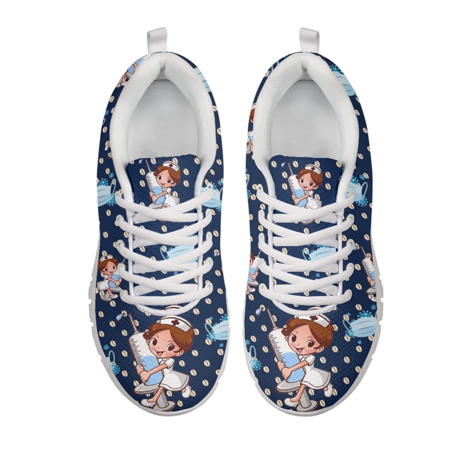 Детские кроссовки для девочек с принтом Cute Nurse Girl Navy Blue Kuiaobaty, Navy Blue — фото 4