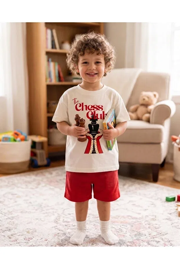 Детская футболка оверсайз с принтом Chess Themed Kids Oversize T-Shirt Babytex, Ecru — фото 2
