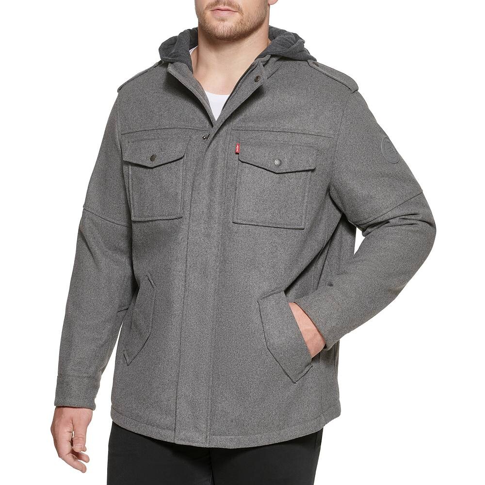 

Полушерстяная куртка Levi's Big & Tall с капюшоном, цвет Light Gray