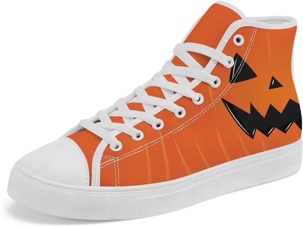 

Высокие кеды из парусины с рисунком тыквы, высокие кроссовки на шнуровке, повседневная обувь для мужчин и женщин Chebing, оранжевый