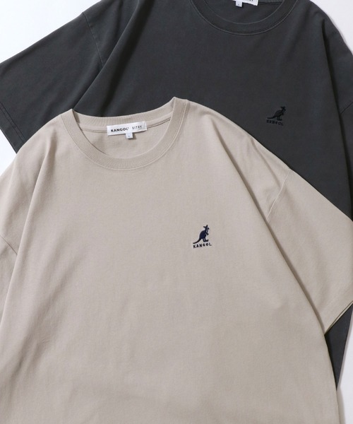 

Футболка мужская и женская, оверсайз, пигментная обработка, вышивка KANGOL, бежевый