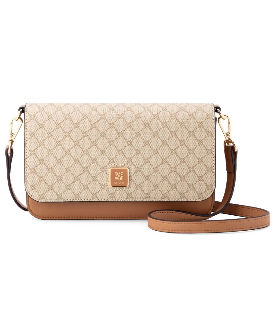 

Сумка-кошелек для телефона Dorsey через плечо Nine West, New Khaki Logo Dark Camel