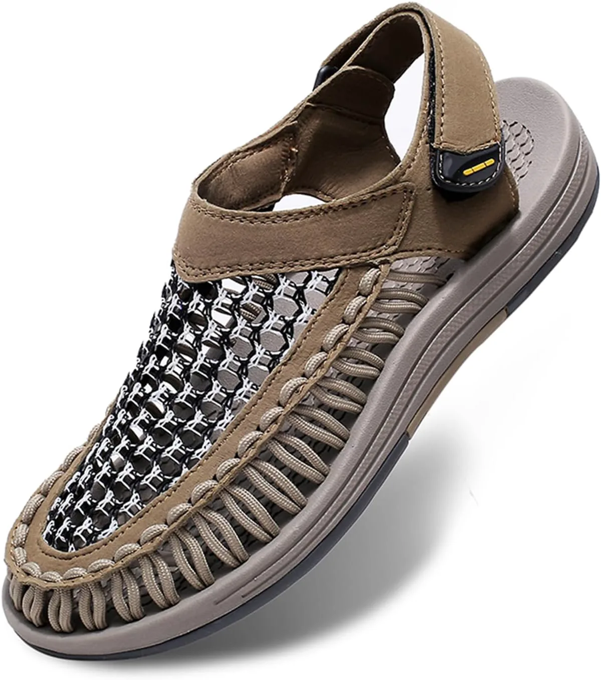 Men's Woven Slip-On Сандалии Breathable Flat Сандалии Lightweight Mesh Сандалии for Men Outdoor Black Casual Water Shoes Dacnakby, хаки — фото 3
