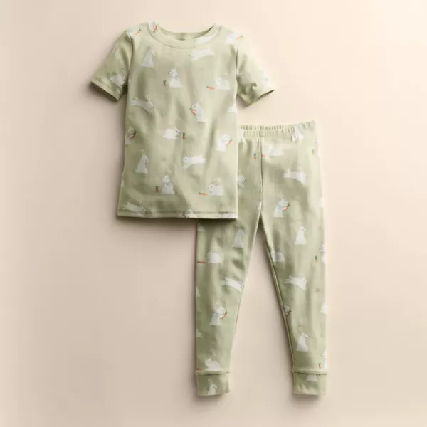 

Детские пижамы с коротким рукавом в обтягивающем фасоде Little Co. By Lauren Conrad, цвет green bunny print