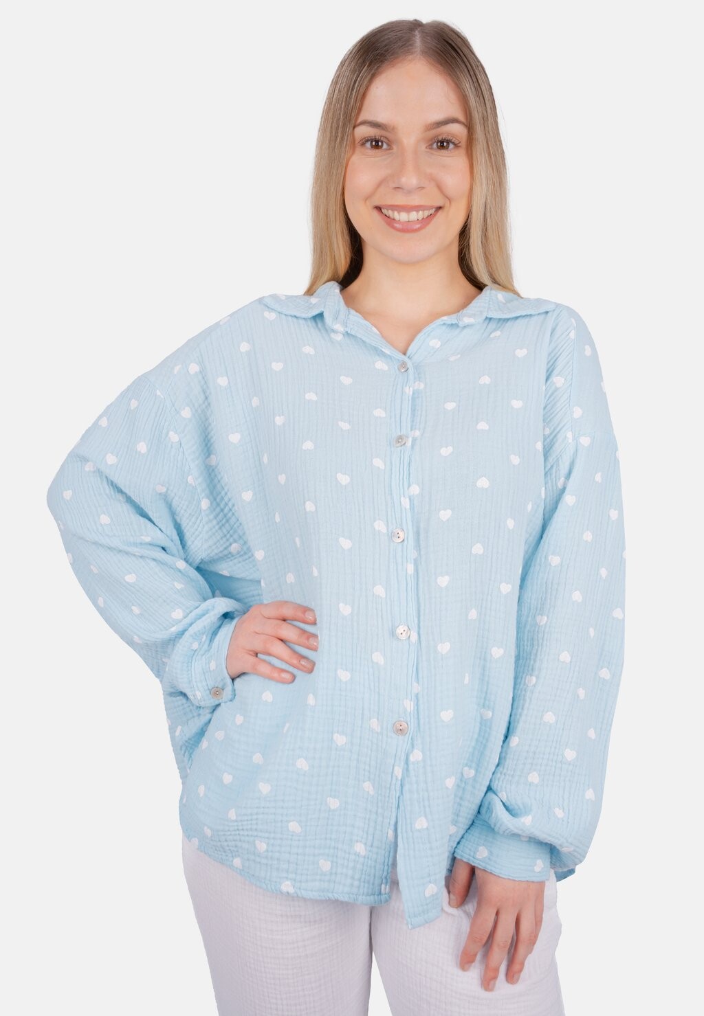 

Рубашка-блузка LIYA MUSSELIN HERZ OVERSIZED Seasons of April, светло-голубой
