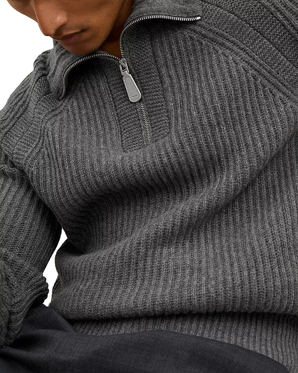 

Кашемировый свитер-воронка с застежкой-молнией до середины груди Reiss, серый