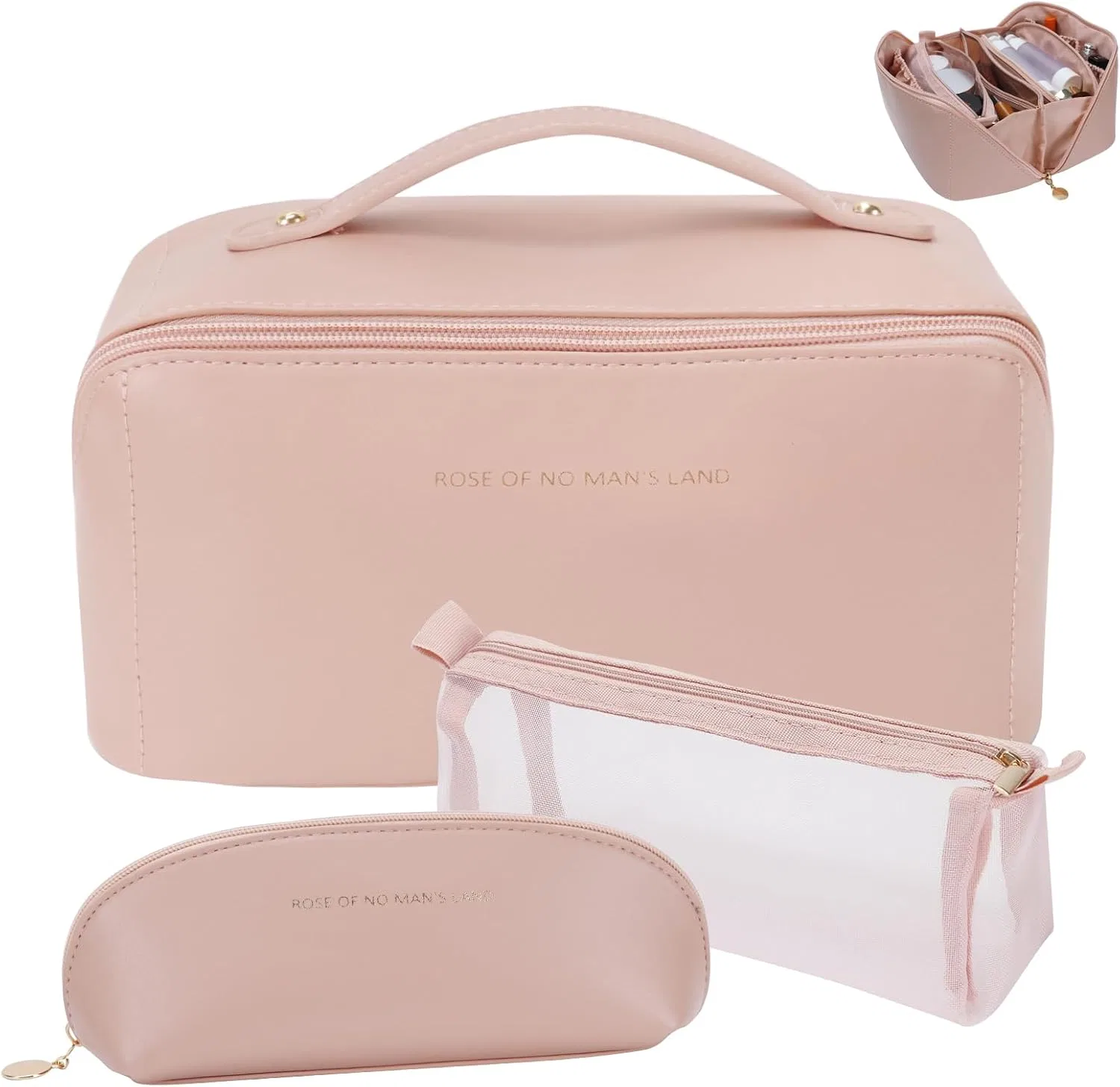 Набор дорожных косметичек 3 шт. из искусственной кожи Zaleeta, Pink