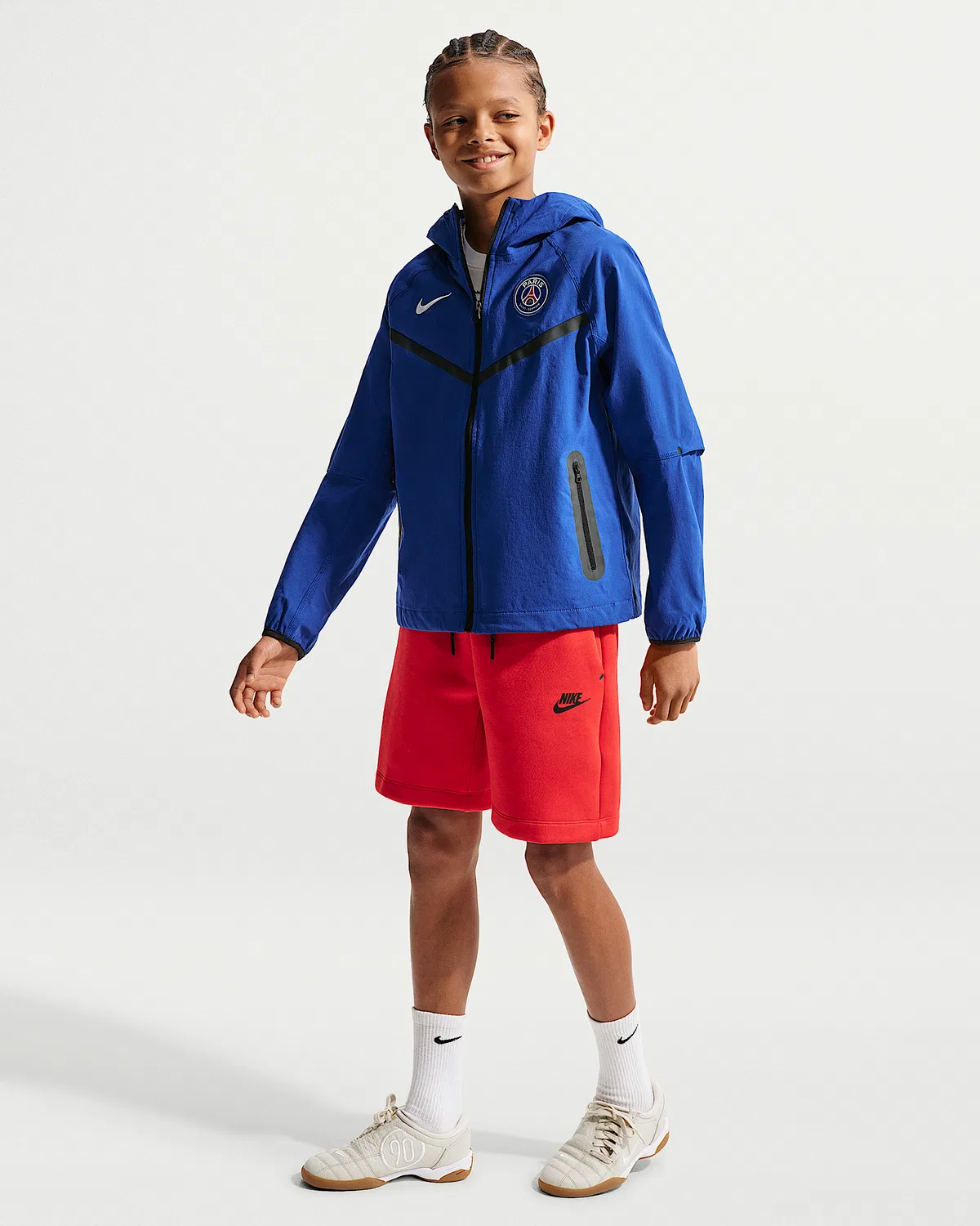 Большие детские Nike Dri-FIT Soccer Woven Anthem Jacket Paris Saint-Germain Tech Home, Old Royal/White/White — фото 4