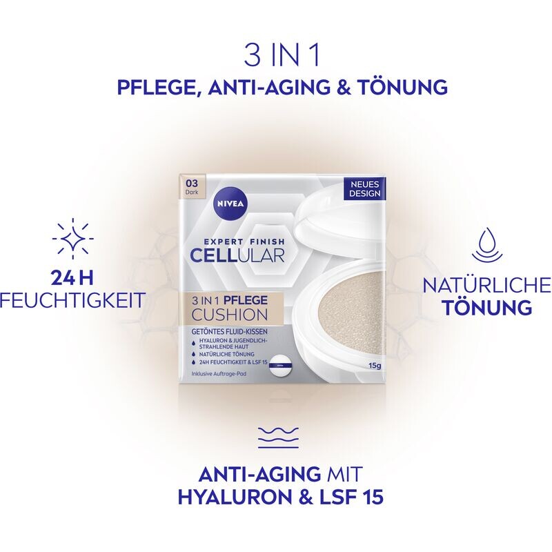 Кушон для ухода Expert Finish Cellular 3 в 1, 03, тёмный NIVEA, 15 g — фото 4