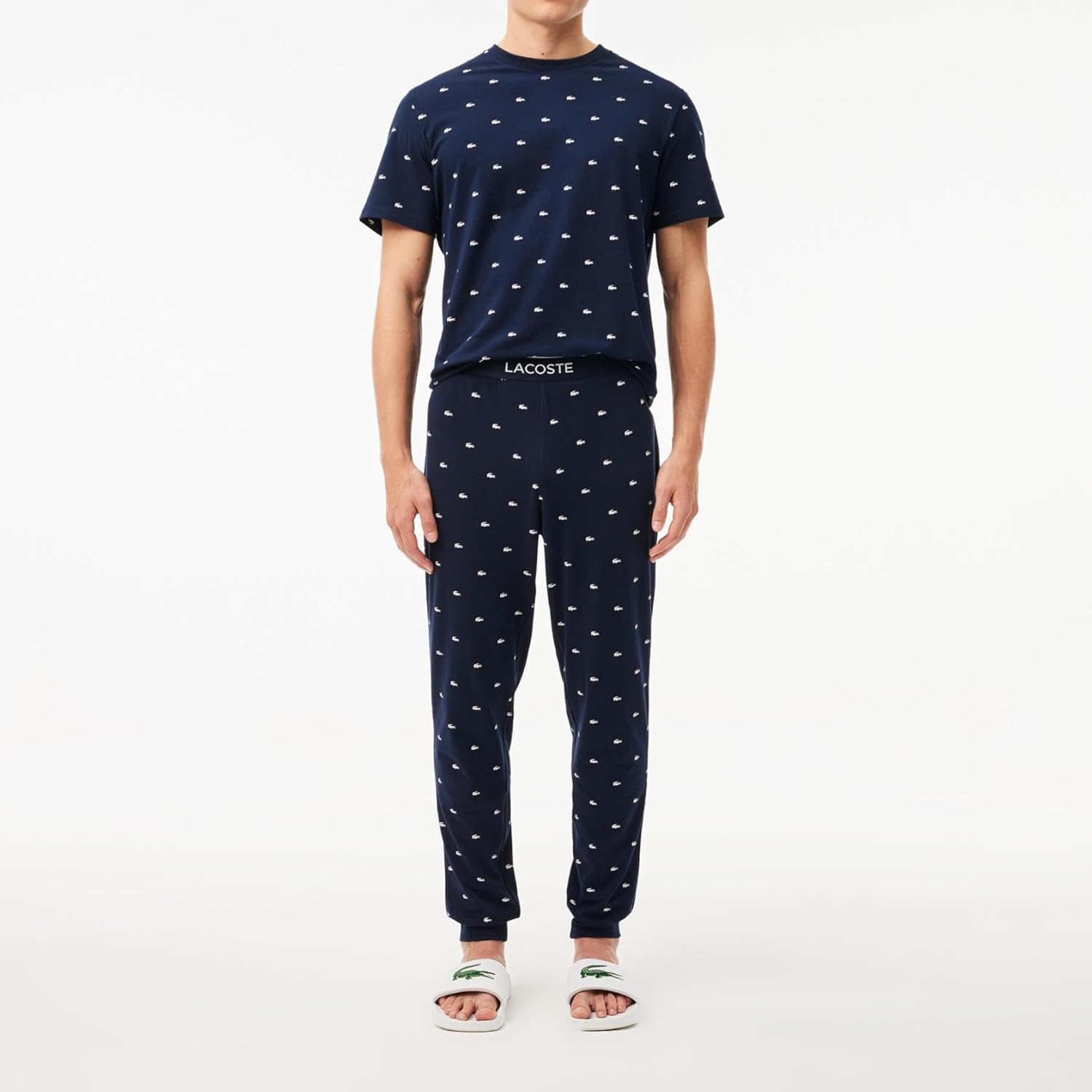 Брюки пижамные Lacoste All Over Croc Print, мужские, темно-синий/белый — фото 4