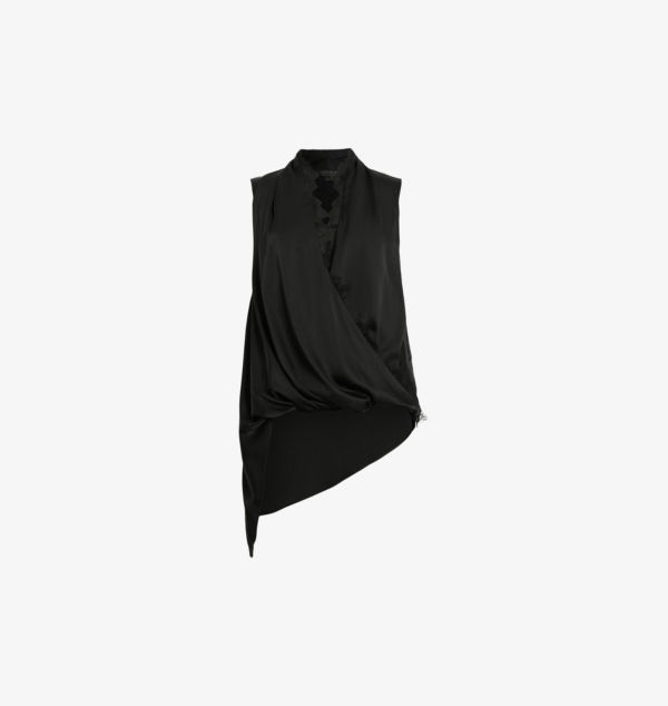 

Топ из атласа с кружевной отделкой Abi Allsaints, черный