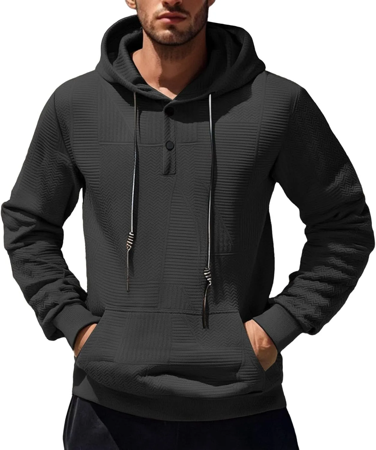 

Мужской худи с карманом и пуговицами