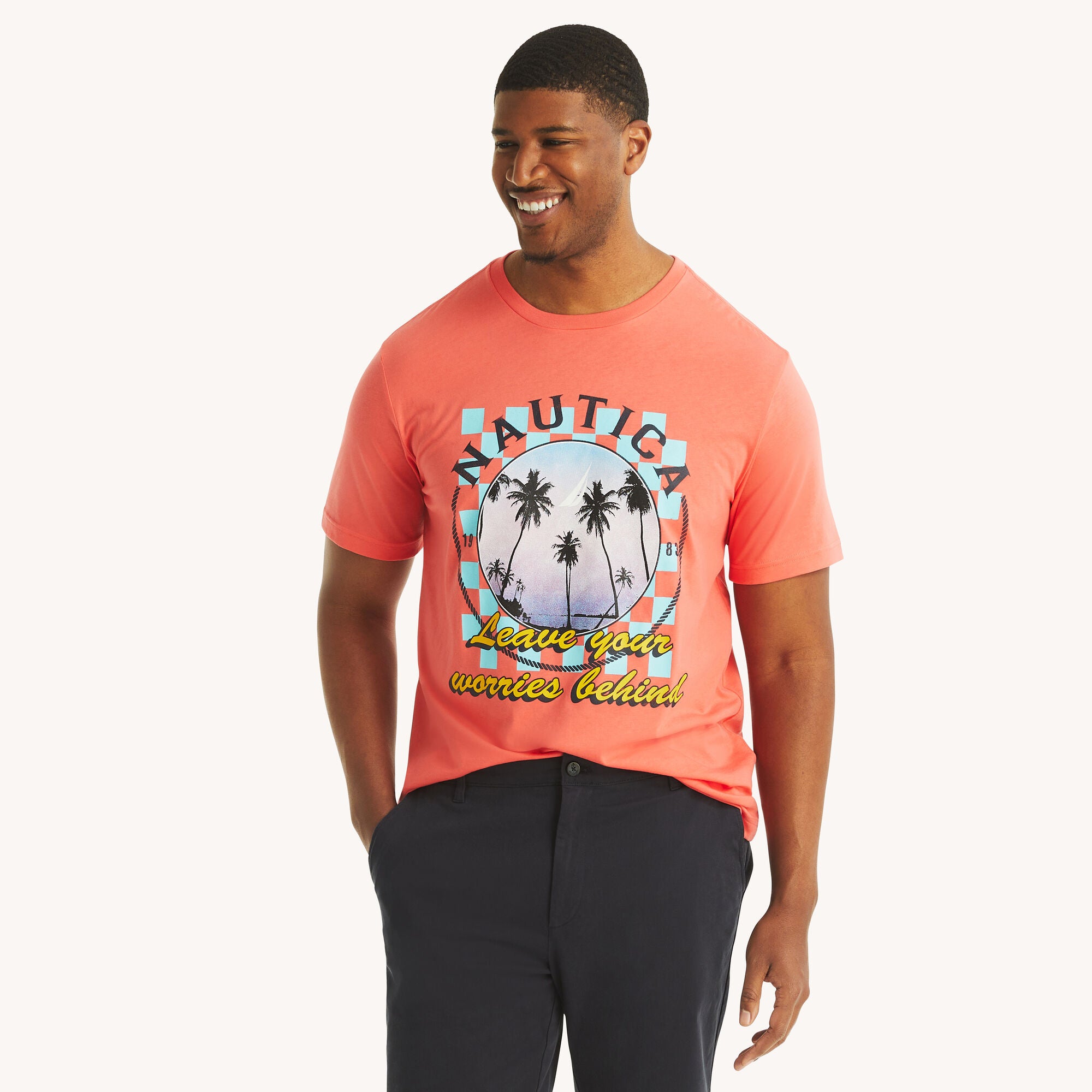 

Футболка Nautica Mens Big & Tall Leave Your Worries Behind с графическим принтом, цвет coral cruise