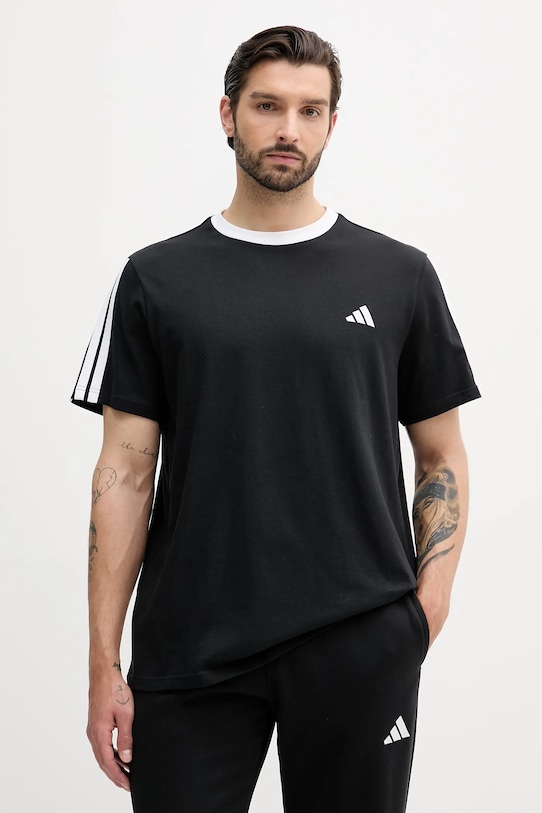 

Футболка хлопковая Essentials с тремя полосками Adidas, черный