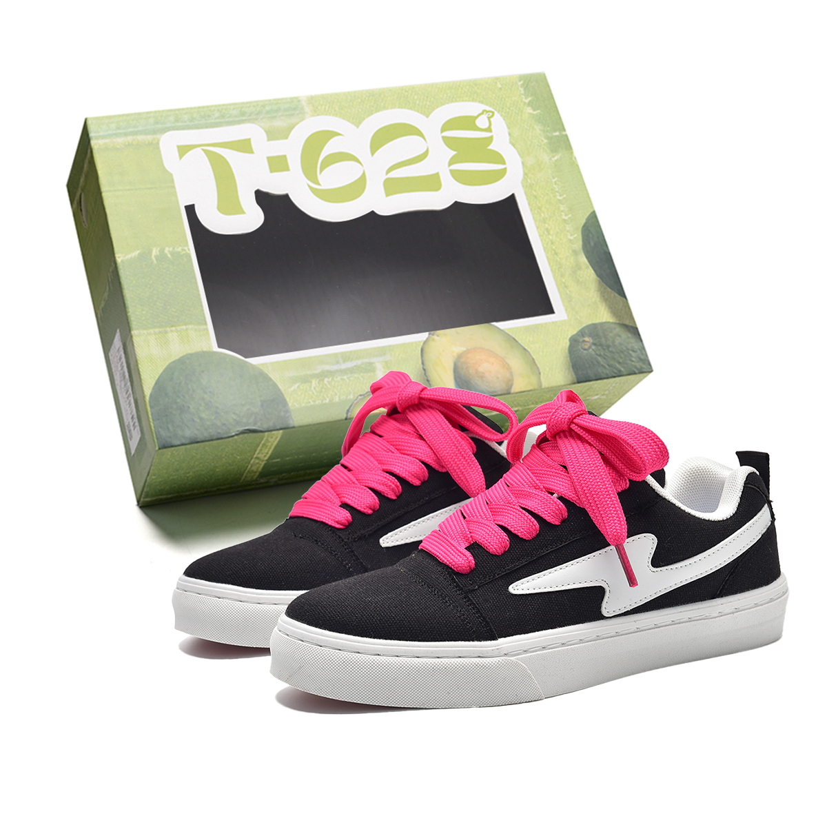 

T628 Скользоустойчивые, износостойкие, легкие, дышащие низкие скейтерские кроссовки унисекс - классический черный (розово-красный), цвет Classic Black (Rose Red)