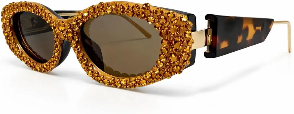 

bullabulling Модные солнцезащитные очки «кошачий глаз» с бриллиантами для женщин, солнцезащитные очки со стразами, маленькие винтажные очки с блестками, Tea