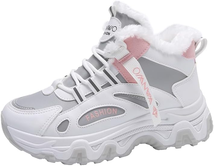 

Модные зимние высокие кроссовки с меховой подкладкой, массивная платформа, белые с цветными акцентами, шнуровка, спортивные кроссовки Generic