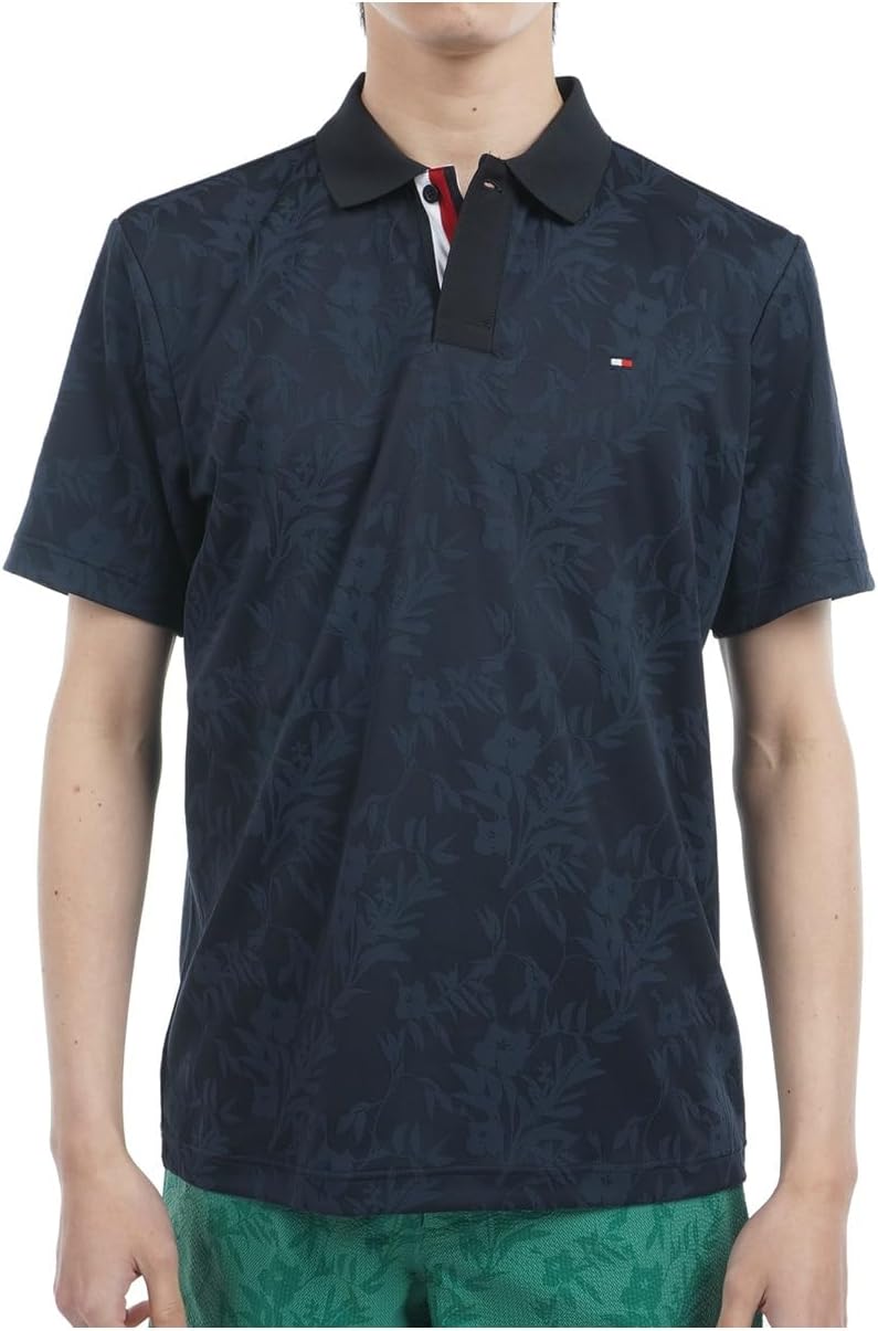 

Мужская поло-рубашка Tommy Hilfiger Golf Classic THMA522 с коротким рукавом и жаккардовым узором в виде листьев, темно-синий