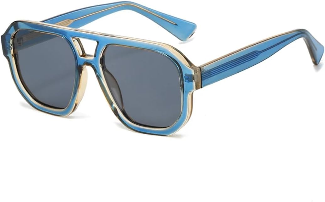 

Мужские солнцезащитные очки в стиле ретро с двойной перемычкой и квадратной оправой для защиты от УФ-излучения UV400, модные женские очки с прозрачными линзами generic, Blue Champagne Grey