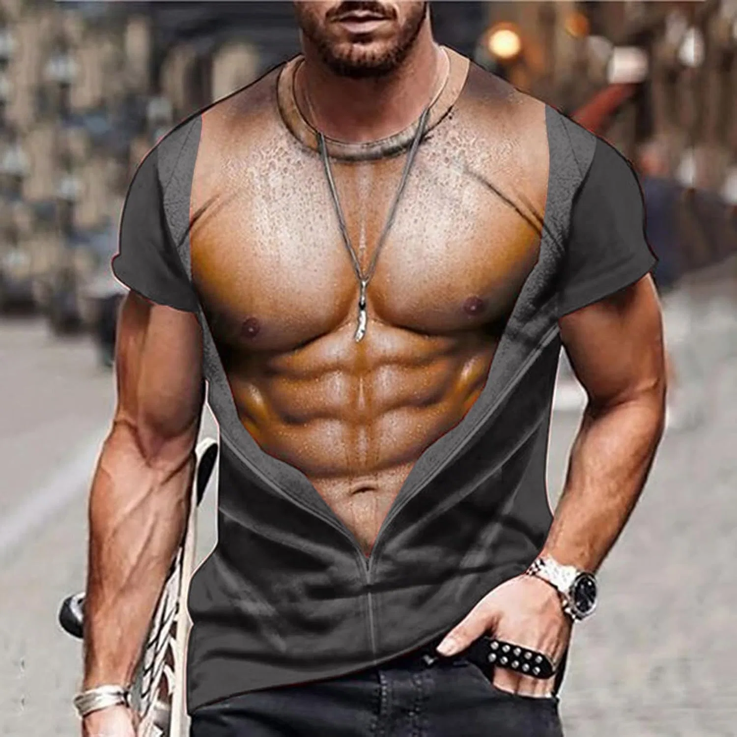 Мужская футболка с принтом Muscle, Dark Gray — фото 2