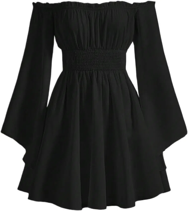 Женское casual платье A-силуэта с открытыми плечами, Black