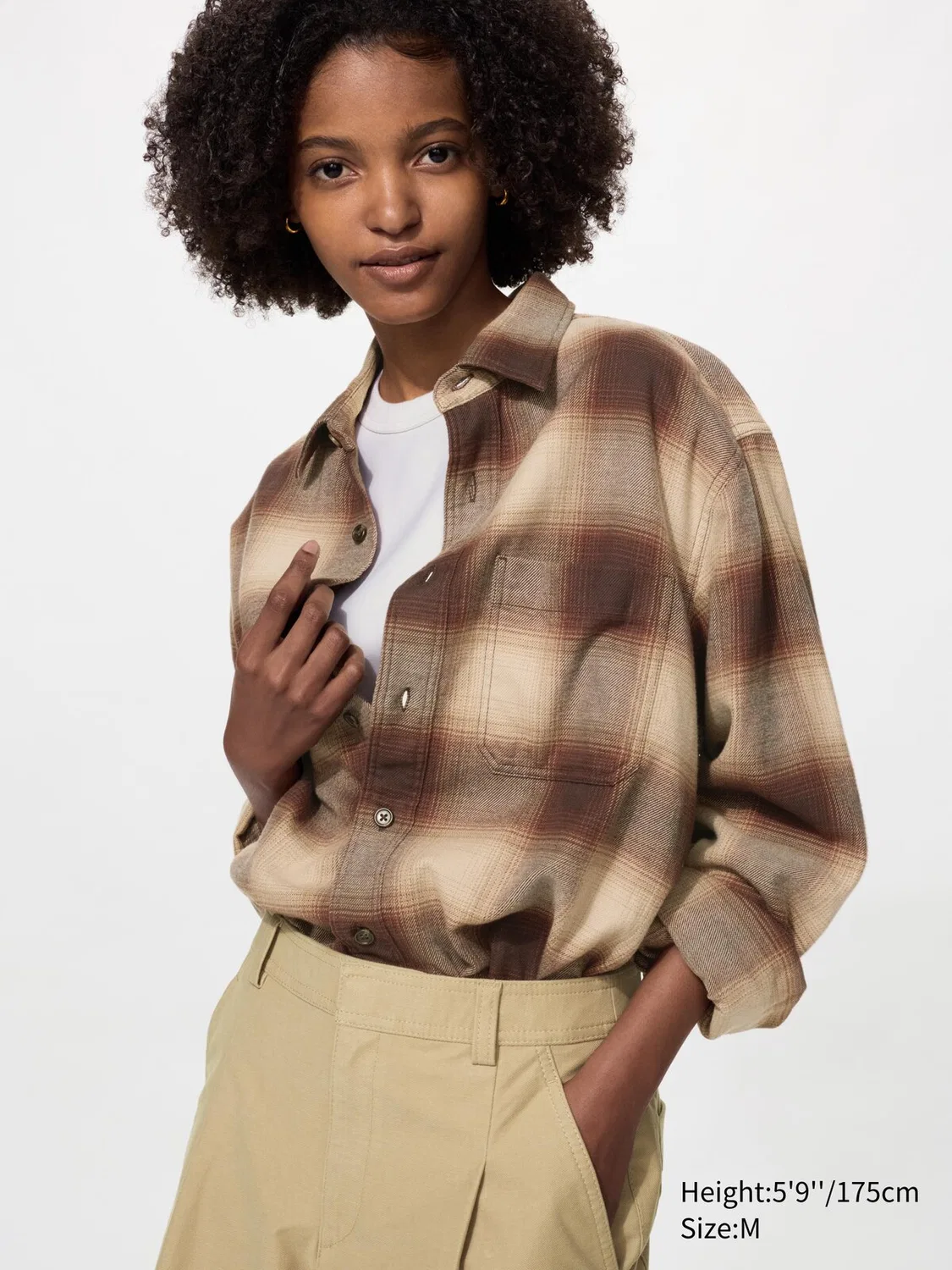 Рубашка Uniqlo, клетчатая, повседневная, коричневый — фото 4