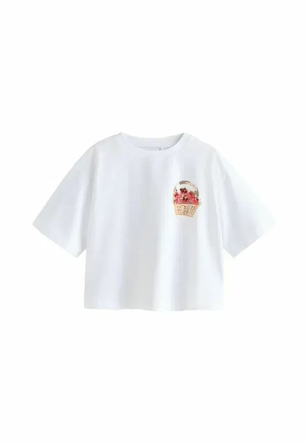 Футболка с пайетками Regular fit - oversized boxy sequin graphic t-shirt Next, White Strawberry, белый