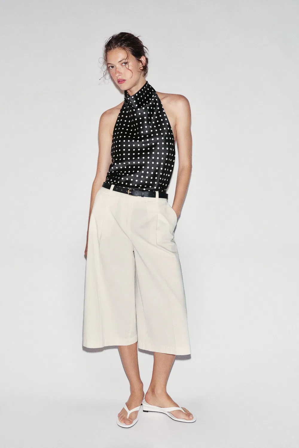 Длинные бермудские шорты с поясом ZARA, White