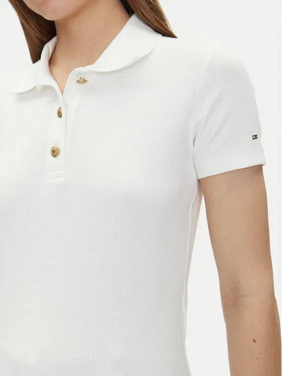 Поло regular fit Slim Gold Button Polo Ss Tommy Hilfiger, белый — фото 4