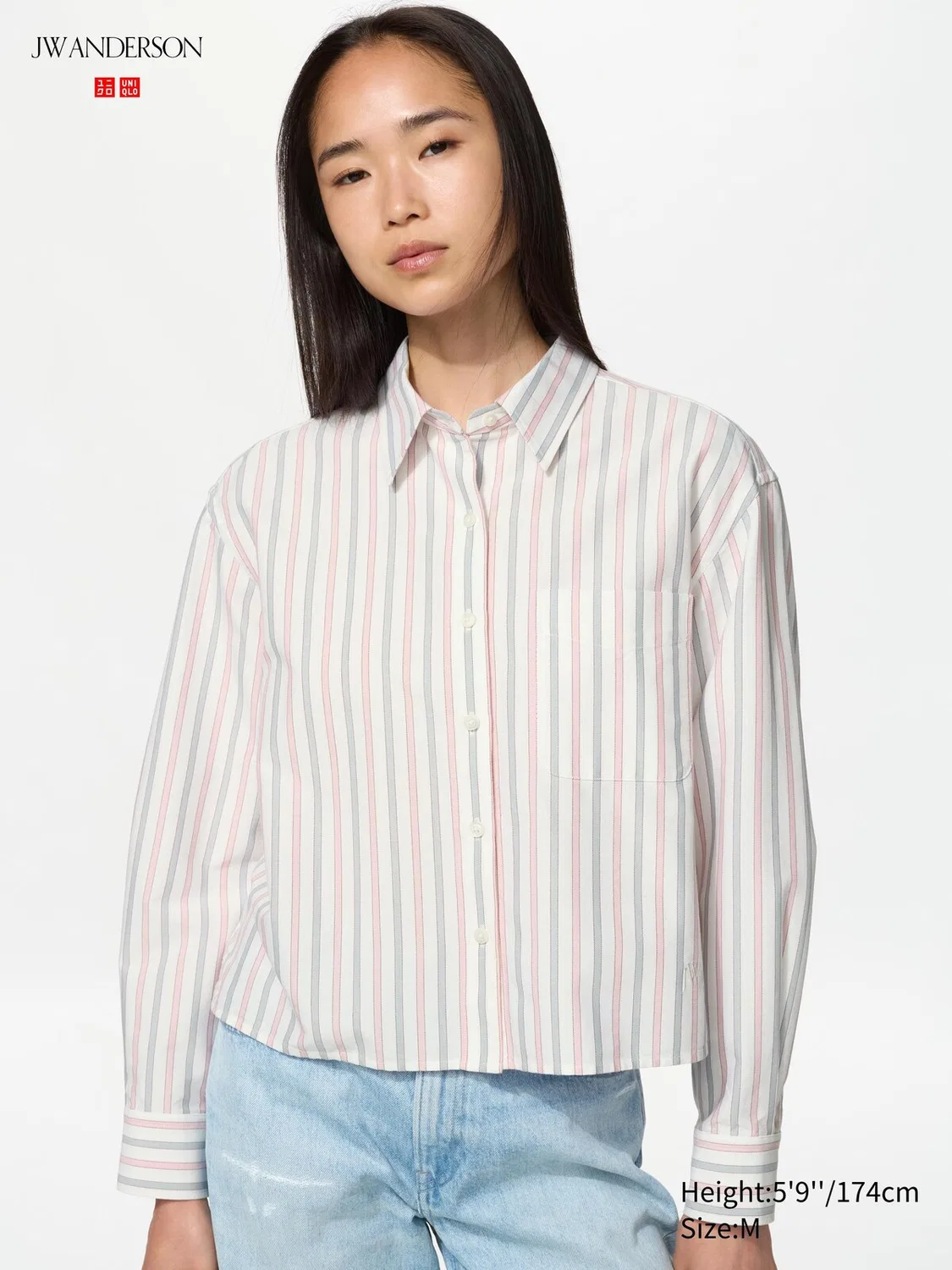 Рубашка оксфордская Uniqlo, свободный крой в полоску, розовый