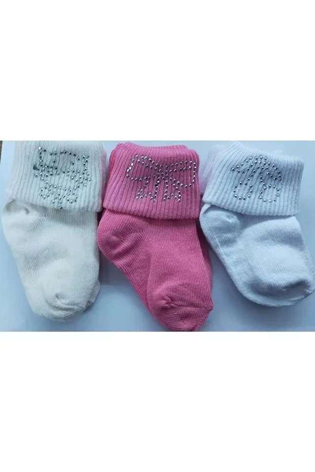 Детские носки для новорожденных с принтом Özkardeşler Baby, White Pink Ecru