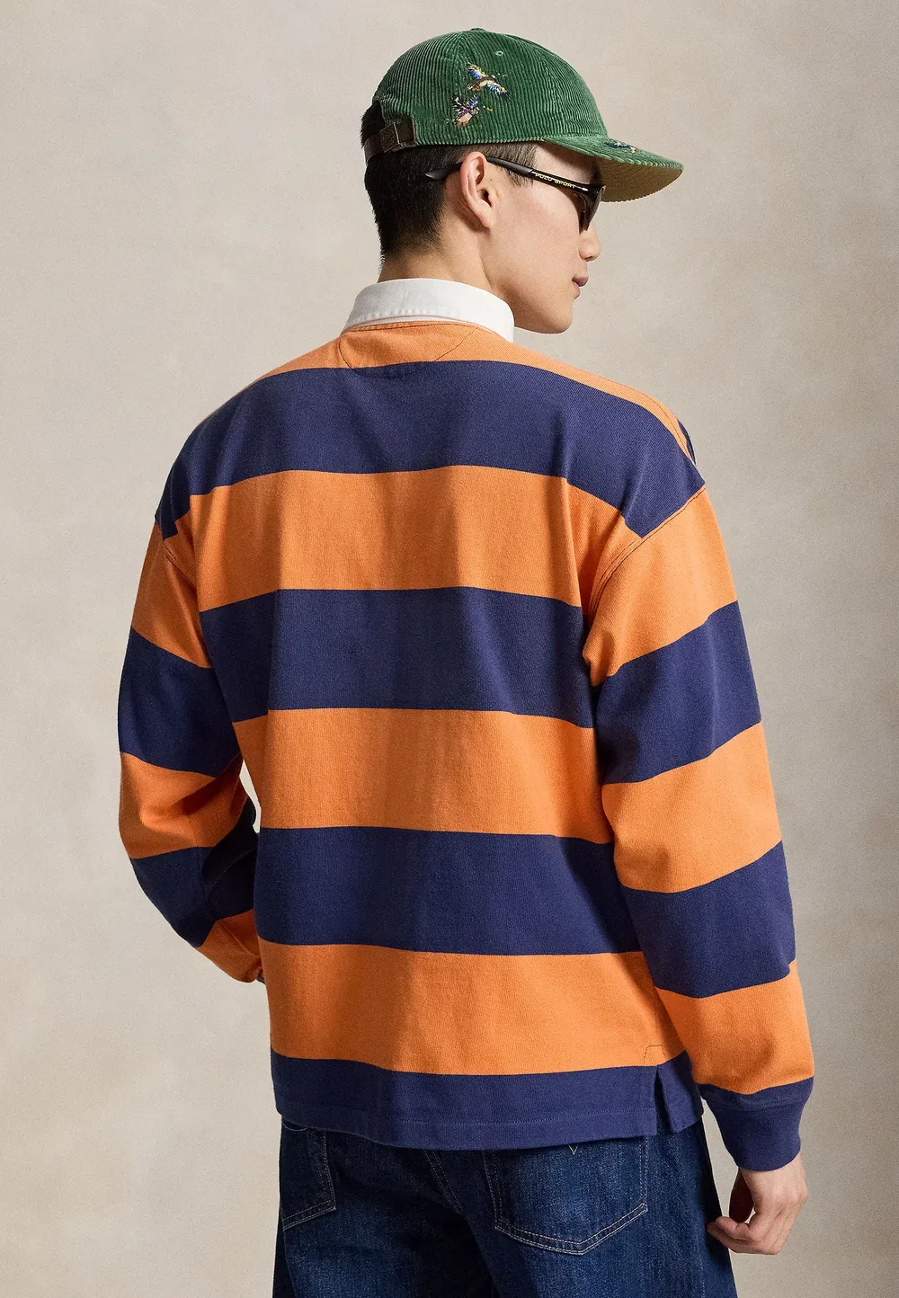 Полосатая регбийная рубашка большого размера - поло Polo Ralph Lauren, Orange/Blue — фото 3