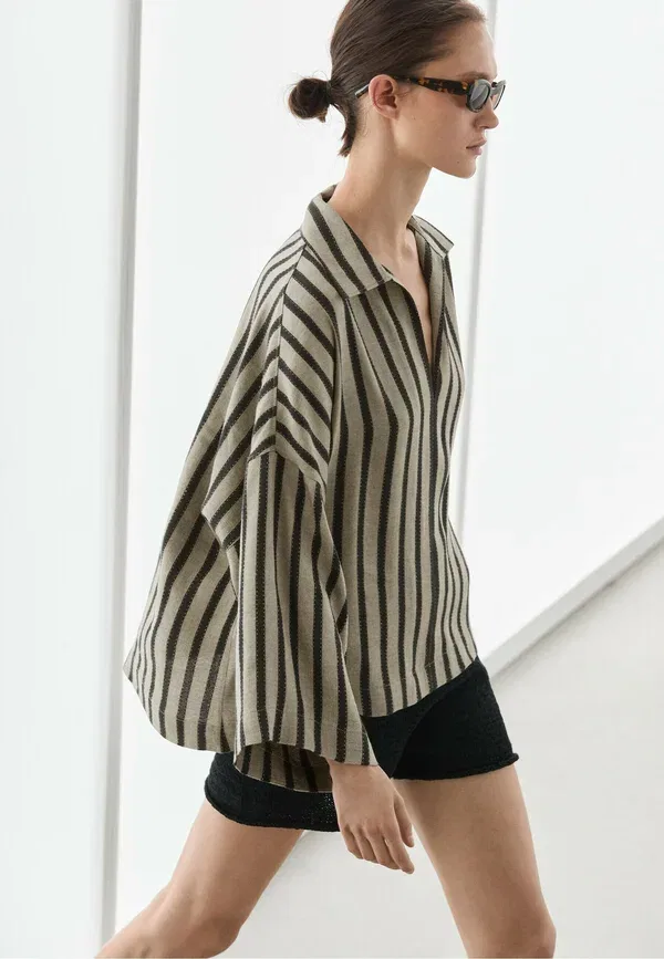 Блуза полосатая Shirt Massimo Dutti, sand, песочный — фото 3