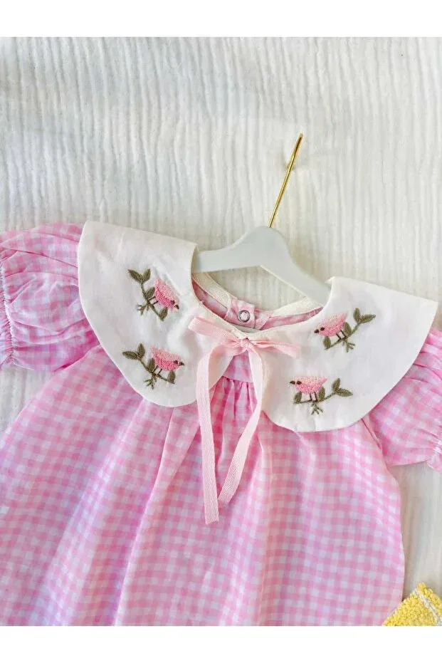 Детское платье для девочек с вышивкой Birdy embroidery Nunu Baby, Pink — фото 2