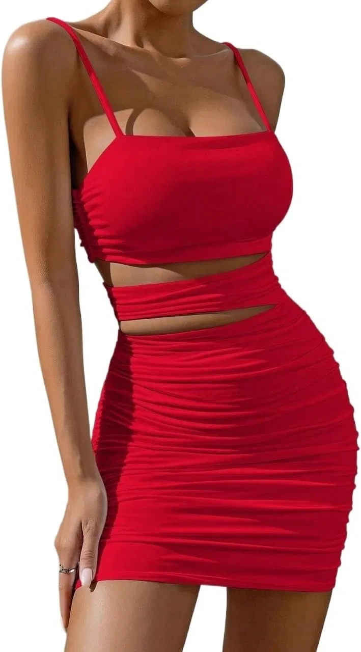 Женское мини-платье на бретелях Slimming Fit Cami, Red