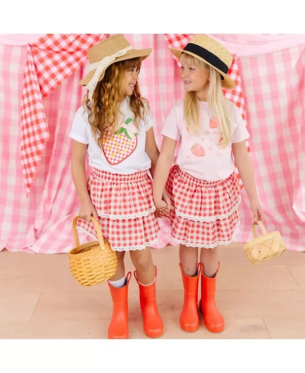 Детская футболка для девочек с принтом Strawberry Patchwork Sweet Wink, белый — фото 4
