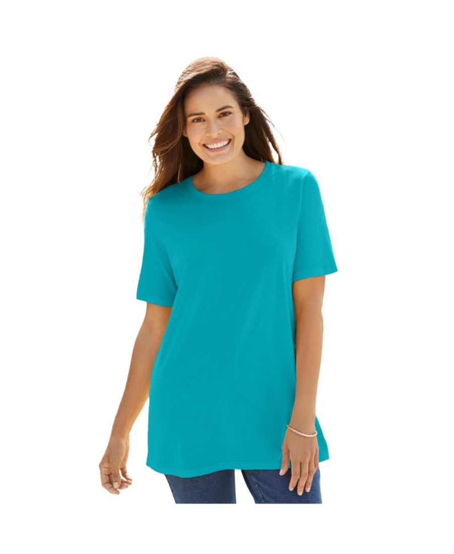 

Футболка с коротким рукавом и круглым вырезом идеального размера для полных женщин Woman Within, Pretty turquoise, Синий, Футболка с коротким рукавом и круглым вырезом идеального размера для полных женщин Woman Within, Pretty turquoise