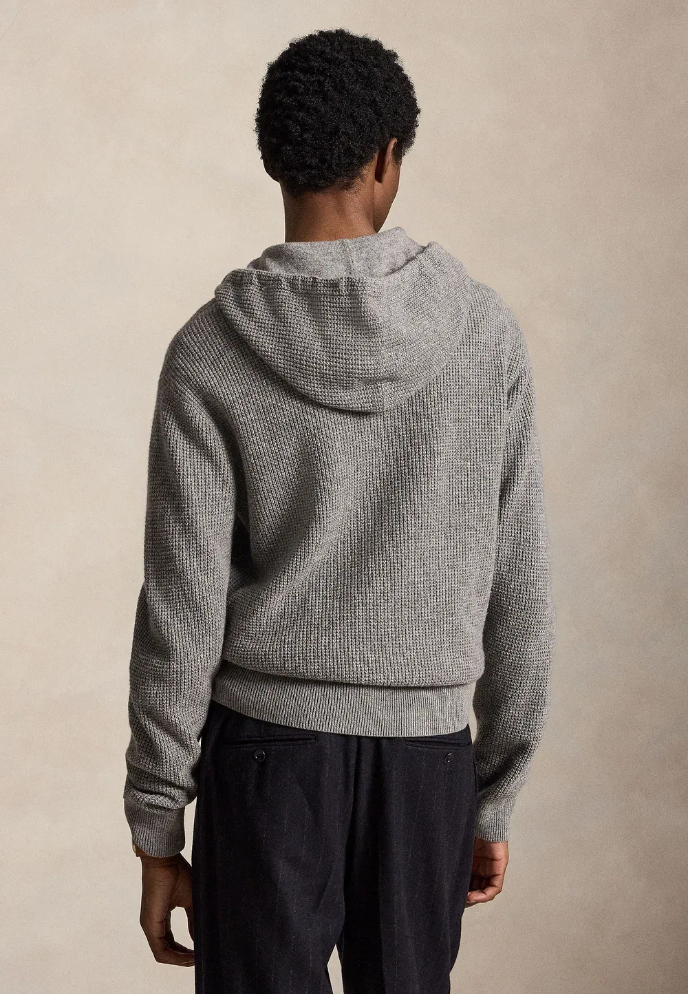 Вафельный свитер с капюшоном из шерсти и хлопка - кардиган Polo Ralph Lauren, Fawn Grey Heather — фото 3