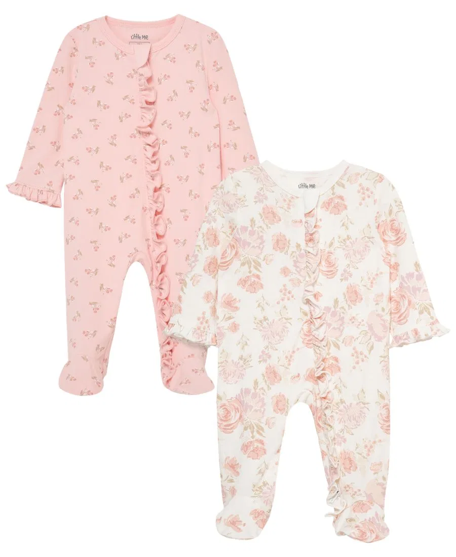 Комплект из 2 детских ползунков с длинным рукавом Little Me, Pink Floral