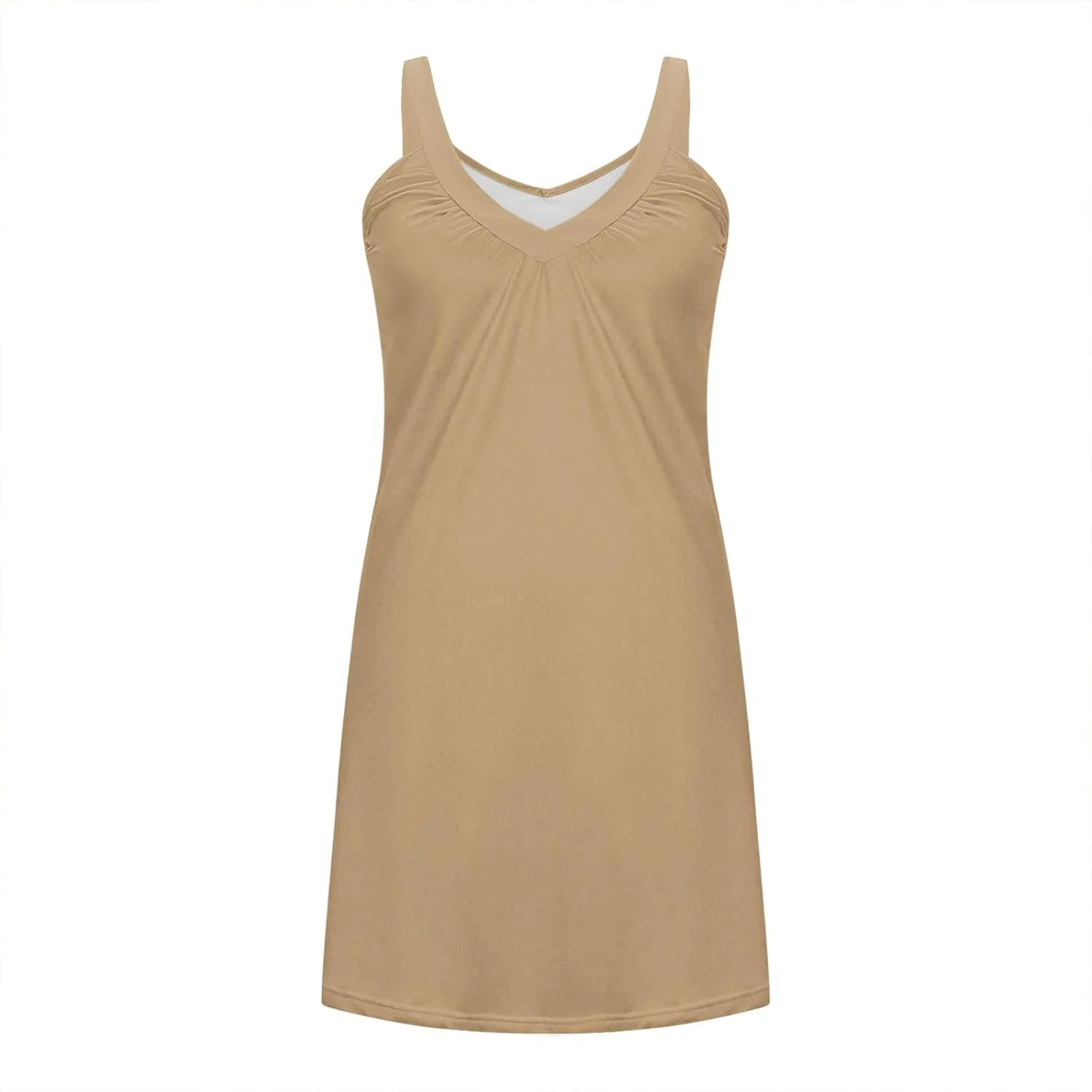 Женское летнее платье миди без рукавов с капюшоном, клетка, Plus Size, Khaki — фото 4