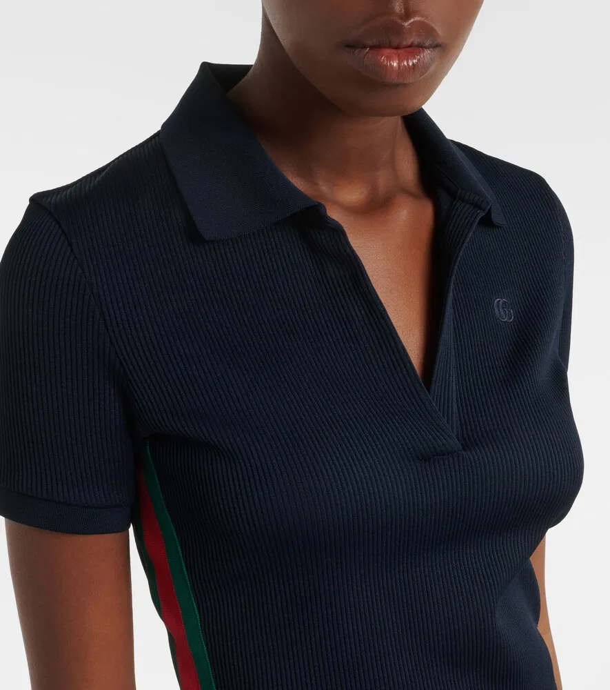 Платье-поло из ребристого трикотажа с полосками Web Stripe Gucci, синий — фото 3