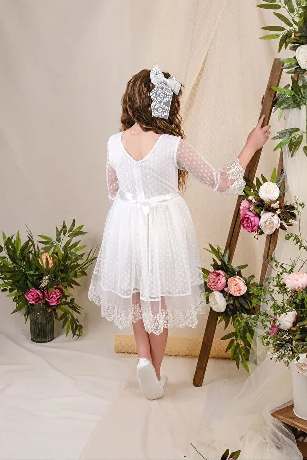Детское платье для девочек кружевное E.T.Ç baby lacy laced polka dot girl's evening dress Kt Pera Baby, White — фото 2