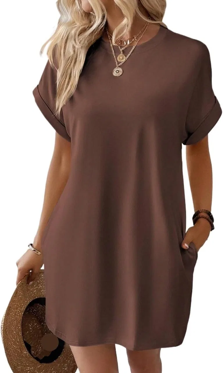 Женское летнее платье с карманом Batwing Tunic, Brown