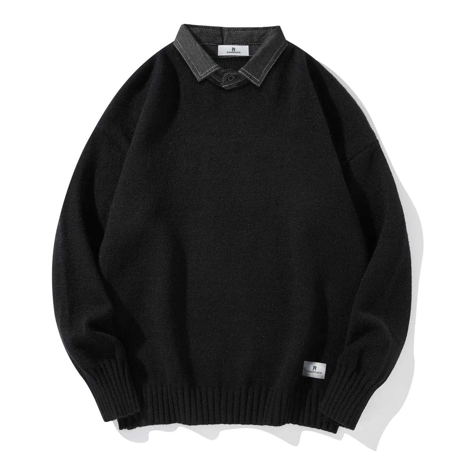 Детский свитер с воротником и джинсовым воротником Denim Collar, PAL ONGACO, Gray — фото 4