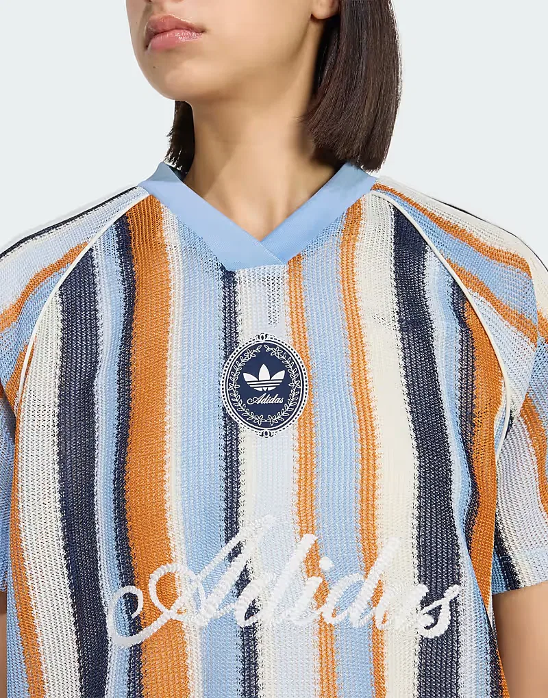 Вязаная футболка оверсайз Adidas Originals Summer Glow, синий — фото 3