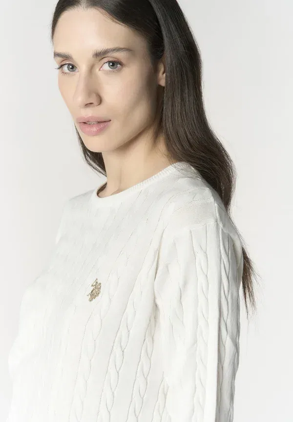 Джемпер хлопковый Cable Knit U.S. Polo Assn., белый — фото 4